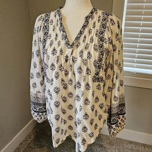 LONG SLEEVED PRINTED POET SWING BLOUSE MEDIUM WHITE/BLACK